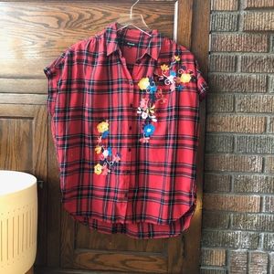 Madewell Central blouse embroidered floral plaid M